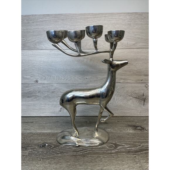 Pottery Barn Silver Plate Reindeer Candelabra 8 Candle Holder Centerpiece 14” H